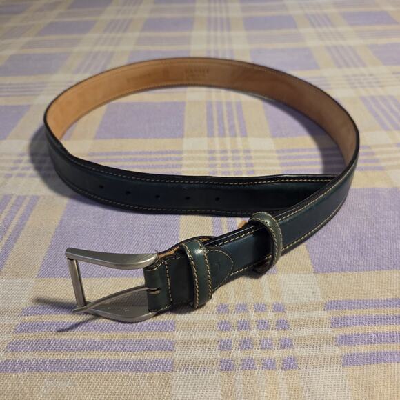 Men's Canali Green Belt 110 / 115 Wide Dress Casual Genuine Leather Solid Brass